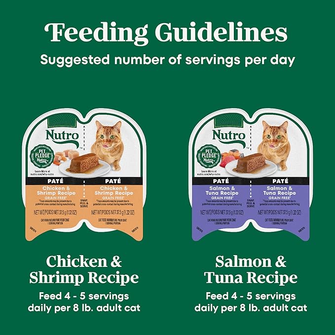 Nutro Wet Cat Food Pate Multipack: Variety Pack, Salmon & Tuna Recipe, Chicken & Shrimp Recipe, 2.64 oz. Trays (12 Count, Pack of 2)