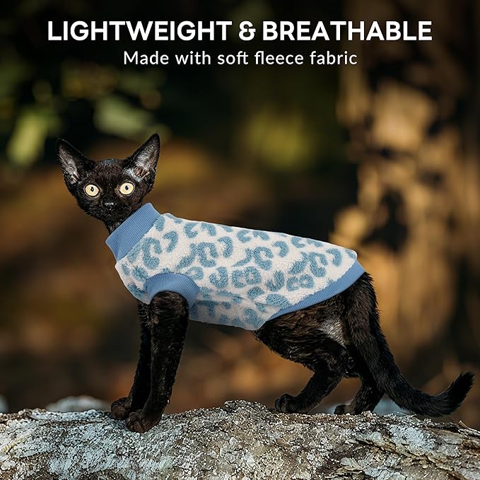 PUMYPOREITY Winter Warm Cat Sweater - Super Soft & Elastic Knit with Plush Fleece, Easy-On Design with Ribbed Neck & Cuffs, Stretchy Cat Outfit for Indoor/Outdoor Use,Blue, S