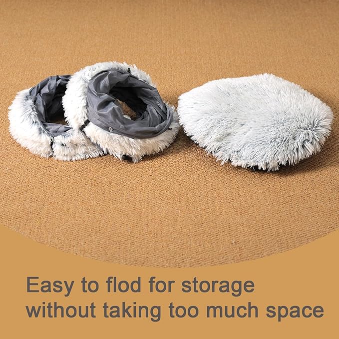 Cat Tunnel with Cat Bed for Indoor Cats, Soft Plush Peekaboo Cat Cave Donut Tunnel, Multifunctional Playground Toys Hideplace for Small Medium Large Kittens, Rabbit, Ferret (L)