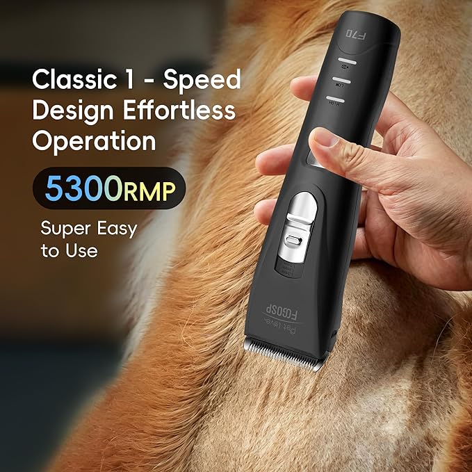 Quiet Dog Hair Clippers for Matted & Long Hair 5300RPM Cordless Pet Clipper Kit for Dogs, Cats, Rabbits Rechargeable 7Hours Working Time(Black)