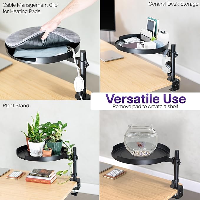 Life Finds Clamp-on Round Cat Bed for Home Office Desk, Height Adjustable Circular Kitty Perch with Full Rotation, Holds 44 lbs, Black, LF-CCB1