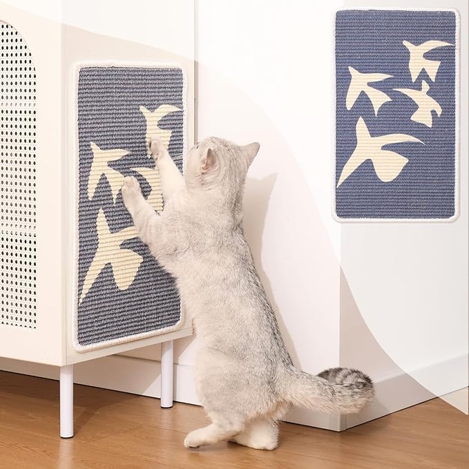 Furrther Sisal Cat Scratcher Post Mat (Use on Wall, Couch and Carpet), Durable and Shedding-Resistant Cat Scratching Surface - 21.7x13 inch with Adhesive Pads and Twist Pins (Meowtisse)