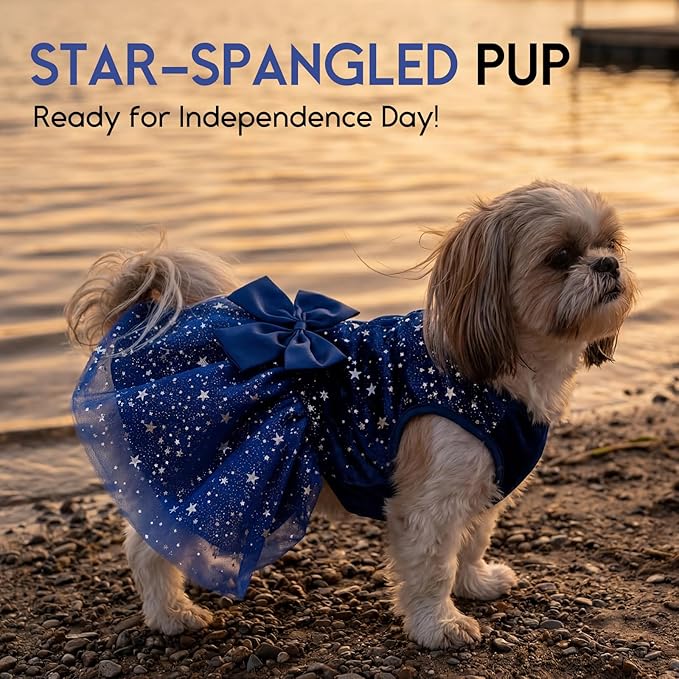 ASENKU Dog Dress Pet Wedding Dress Princess Lace Puppy Birthday Party Outfit Formal Apparel Girl for Small Medium Dogs Cats (Small, Navy Star)