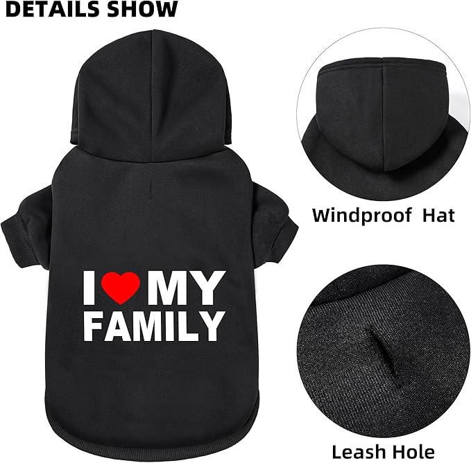 Dog Sweater Dog Hoodie Cold Weather Coat Hooded Sweatshirt for Puppies,Cats, Small Medium Large Dogs (Black(Family), Large)