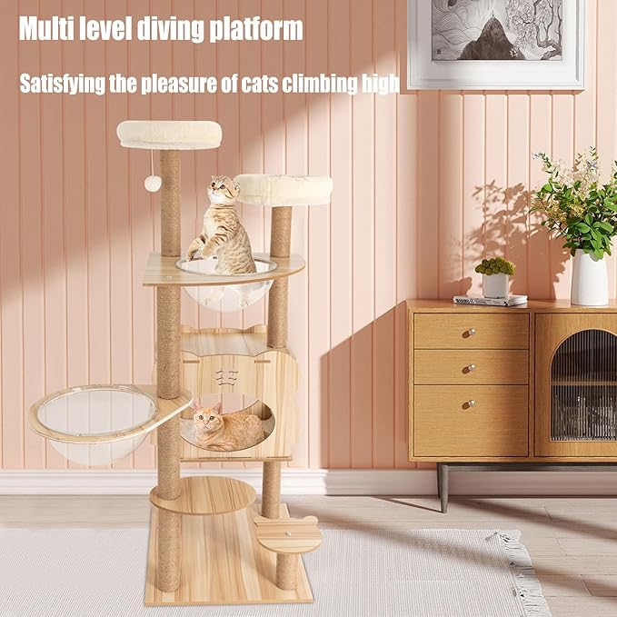 Cat Tree Modern Cat Tower for Indoor Cats, Multi-Level Cat Condos with Scratching Post & Resting Platforms for Large/Small Cat Climbing, Cat Activity Center Playground