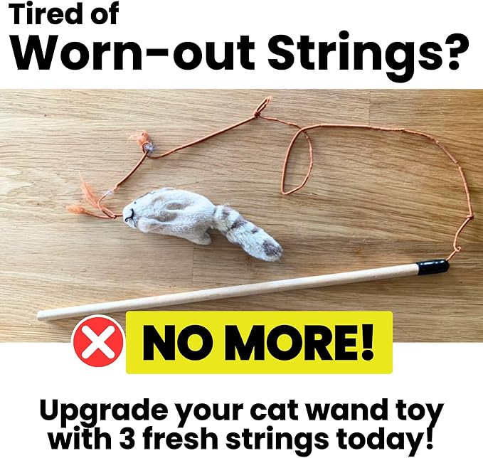 Cat Toy String Replacement 3-Pack - Chew Proof Metal Wire, Cat Wand String Replacement Variety Pack, Official Cat Toy Refill Strings for Forever Stick Cat Toy Wand, Transparent Fishing Line Nylon Cord