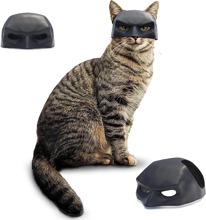 Black Batcat Mask, Extra Thick Durable, Bat Style Cat Mask, Pet Costume Accessory, Fun and Adorable Superhero Cosplay Mask for Cats, Black CatBat Cosplay Christmas Mask Hat, Cat Apparel (Medium)