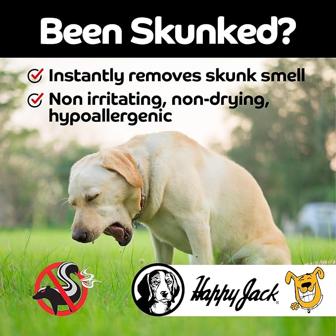 HAPPY JACK Mephidide Anti-Skunk Shampoo for Dogs & Cats Powerful Pet Odor Eliminator for Skunk Smell Removal Deodorizing Grooming Shampoo Safe for Coat & Sensitive Skin for Home Use (16 oz)