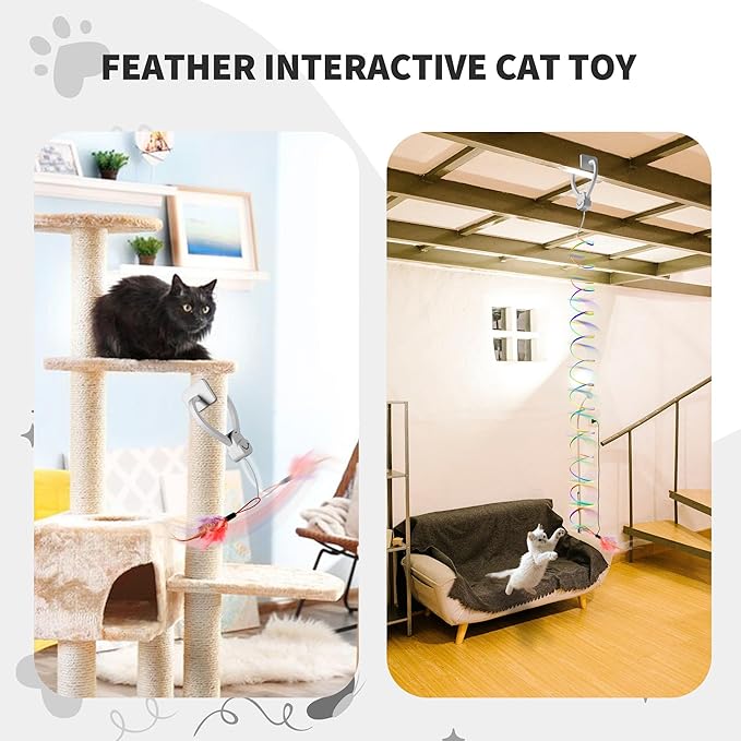 Interactive Cat Toy for Indoor Cats, Automatic Hanging Door Frame Toy with Feather & Mouse, 360° Rotating, USB Rechargeable Self Play Kitten Toy for Hunting Instinct, Cat Boredom Relief