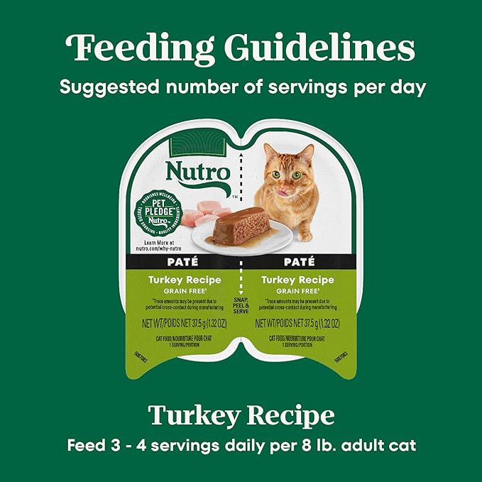 Nutro Perfect Portions Wet Cat Food Pate Turkey Recipe, Grain Free Wet Cat Food, 2.64 oz. Twin-Pack Trays (24 Count, Pack of 1)