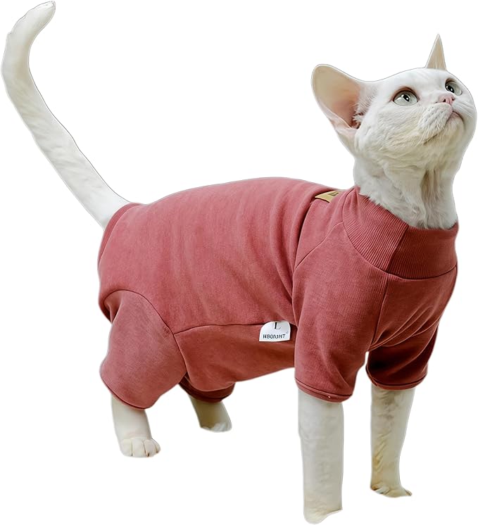 Sphynx Cat Sweater –Hairless Cats Shirt Pullover Kitten T-Shirts with Belly-Wrap Protection, Soft-Stretch Winter Clothes for Hairless Cats, Indoor Kitten Apparel (Red, Large)
