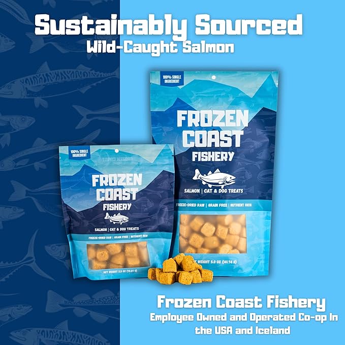Frozen Coast Freeze-Dried Wild-Caught Salmon Cat & Dog Treats-Single-Ingredient, Omega-3, Grain-Free (5 oz Bag)