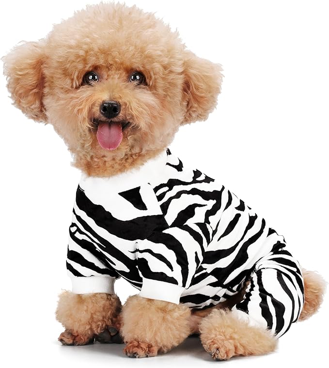 Adorable Zebra Print Dog Pajamas – Lightweight, Cozy Four-Legged Outfit for Small to Large Dogs and Cats, Soft and Snuggly Pet Wear for Everyday Comfort and Cuteness.Black L
