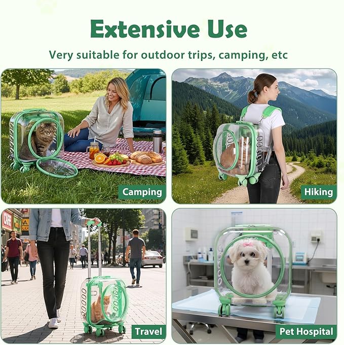 Portable Pet Carrier Trolley Box - Ventilated PC Travel Carrier with Silent Shock-Absorbing Wheels, Telescopic Handle for Cats, Small Dogs, Puppies - Outdoor Hiking, Camping, Car & Airline A