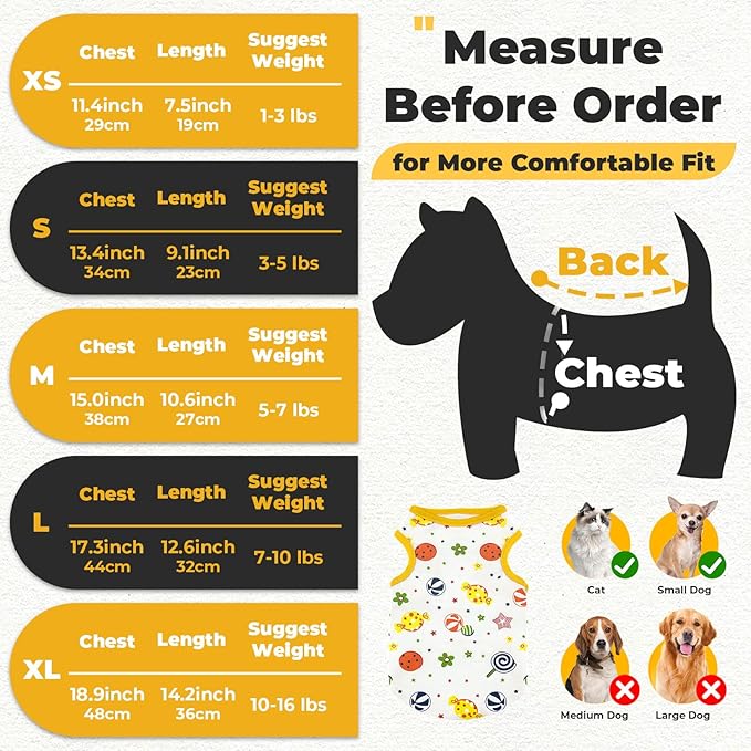PETCARE Cartoon Dog Shirts for Small Dogs Cute Dog Clothes Yellow Lollipop Tshirt Soft Cotton Puppy Pajamas Breathable Sleeveless Pet Tank Top Spring Summer Dogs Clothes for Chihuahua Yorkie Shih Tzu