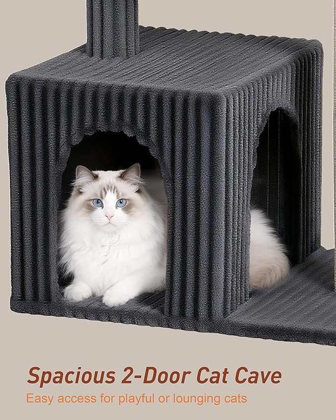 Cat Tree for Large Cat, 20.9 * 15.7in Large Perch Bed for Adult Cats, 22.8in Cat Tower with Scratching Post, Cat Condo with 2-Door for Indoor Cats, Dark Gray