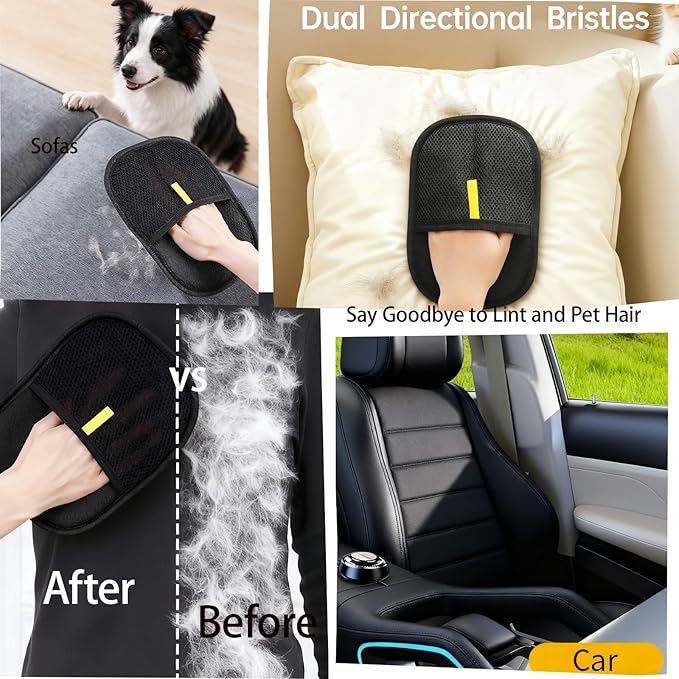 Pet Hair Removal Glove Reusable Dog & Cat Hair Static Removal Products for Couch Carpet Car Seat Washable Lint Mitt for Pet Hair Upgraded Electrostatic Animal Fur Removal Tool (4) Pcs