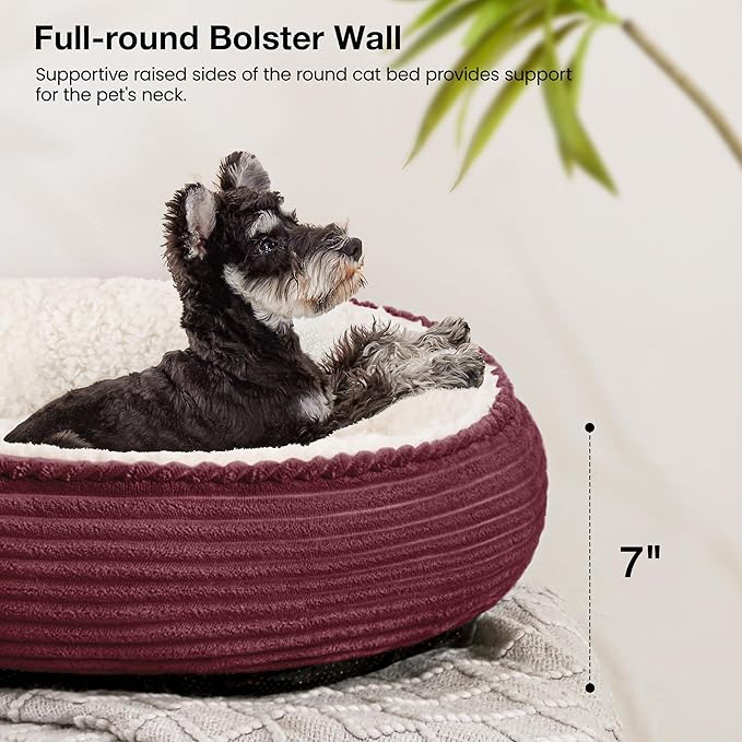 Love's cabin Round Donut Cat and Dog Cushion Bed, 25in Pet Bed for Small or Medium Dogs, Anti-Slip & Water-Resistant Bottom, Soft Durable Fabric Pet Beds, Washable Calming Cat Bed Dusty Rose Stripe