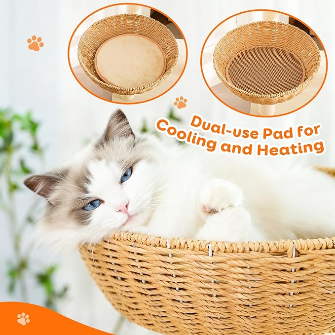 Modern Cat Tree Tower,Rattan Cat Tree Condo,Sisal-Covered Scratching Posts for Indoor Cats, Multi-Level Cat Condo with Space Capsule Nest, Tall Cat Tree for Multiple Large Cats
