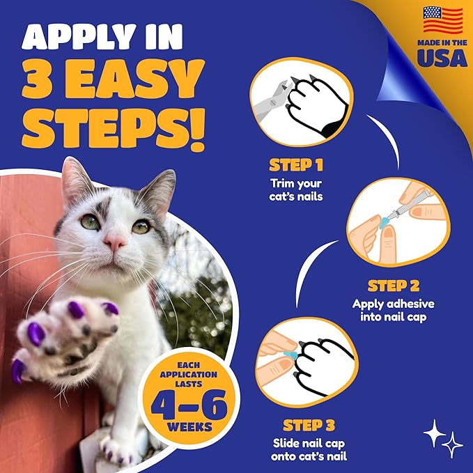 Soft Claws Cat Nail Caps for Kitten – 40 Clear Caps | Veterinarian-Developed | Protects Furniture & Skin – Easy to Apply, Long-Lasting Anti-Scratch Cat Claw Covers
