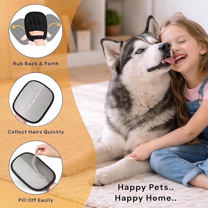 Pet Hair Removal Glove, Reusable Dog & Cat Hair Remover Mitt, Electrostatic Fur Remover for Furniture, Couch, Car, Carpet, Lint Roller Alternative Grooming Glove
