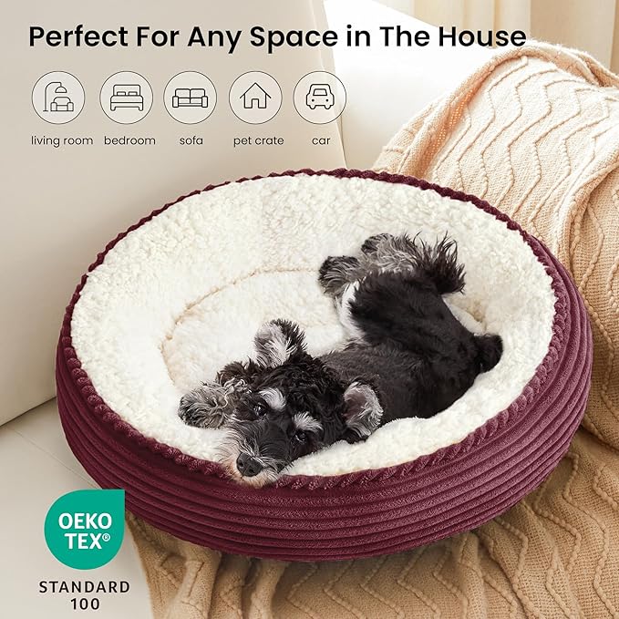Love's cabin Round Donut Cat and Dog Cushion Bed, 25in Pet Bed for Small or Medium Dogs, Anti-Slip & Water-Resistant Bottom, Soft Durable Fabric Pet Beds, Washable Calming Cat Bed Dusty Rose Stripe