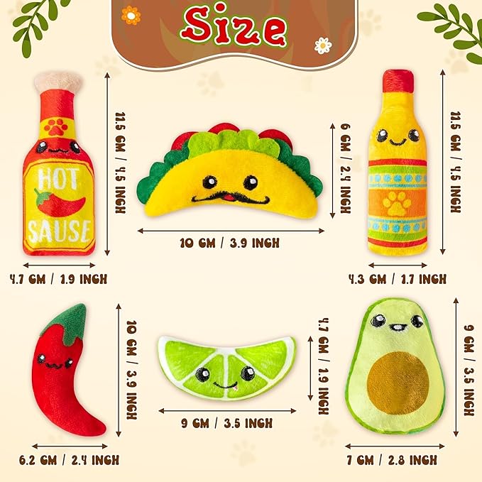 L1rabe Mexican Catnip Stuffed Toys - 6Pcs Pet Days Mexican Carnival Funny Cat Toys for Cat Lovers Gifts, Cute Taco Hot Sause Avocado Lime Indoor Kitten Chew Bite Kick Interactive Pet Supplies