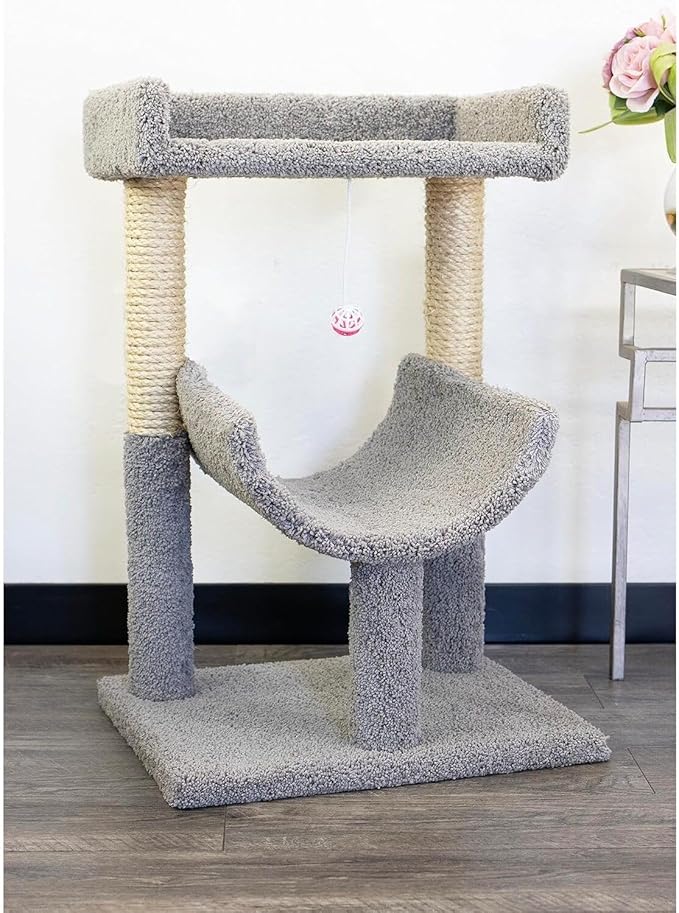 Maykoosh Artisanal Abode Spacious Cat Tree Perch for Large Cats, Durable Carpet Upholstered Cat Play Tower, Sturdy Wood Construction Dark Gray