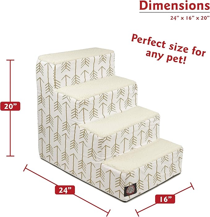 Majestic Pet Portable Pet Stairs | Soft Sherpa Steps Foam Feeling | Steps for Dogs & Cats | Dog & Cat Ramp | Indoor Only | Max Weight: up to 250 Lbs, 4 Step, Arrow White/Gold
