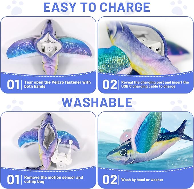 Esoes Flappy Fish Cat Toy – Interactive Flapping & Chirping Fish Toy for Cats (No Flying), Interactive Cat Exercise Toys for All Breeds Cat Kicker Catnip Toys