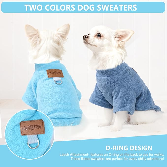 2 Pack Dog Sweaters Warm Fleece Dogs Sweatshirt for Small Medium Dogs with Leash Ring Pet Outfit Puppy Coat Apparel Winter Dog Clothes for Chihuahua, Yorkie, Bulldog, Dachshund Cats XXS, Blue