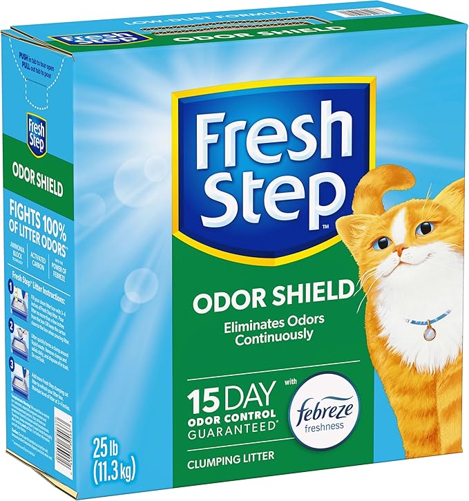 Fresh Step Odor Shield Scented Litter with the Power of Febreze, Clumping Cat Litter, 25 Pounds (Package May Vary)