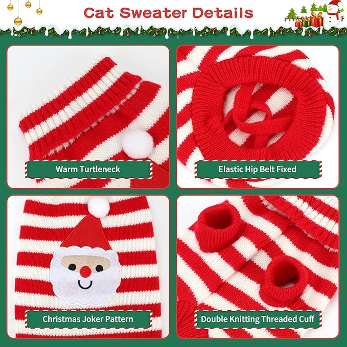 BWOGUE 2 Packs Cat Christmas Sweater Dog Sweaters Pet Cat Winter Knitwear Warm Clothes Pet Santa Claus and Clown Merry Christmas Pets Sweaters for Kittys and Small Dogs