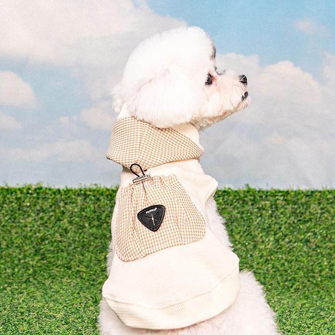 Puppia Xander Dog Shirt Hooded Trendy Fashionable Cute Dog Apparel for Small and Medium Dogs, Beige, X-Large