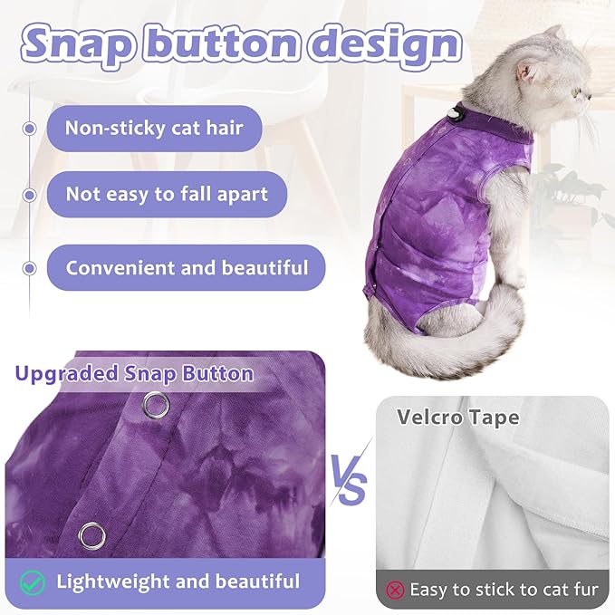 2Pack Cat Surgery Recovery Suit Female,Cat Onesie for Cat After Surgery Female,Kitten Spay Surgical Recovery Suit Stop Licking Abdominal Wound,Pink&Purple S