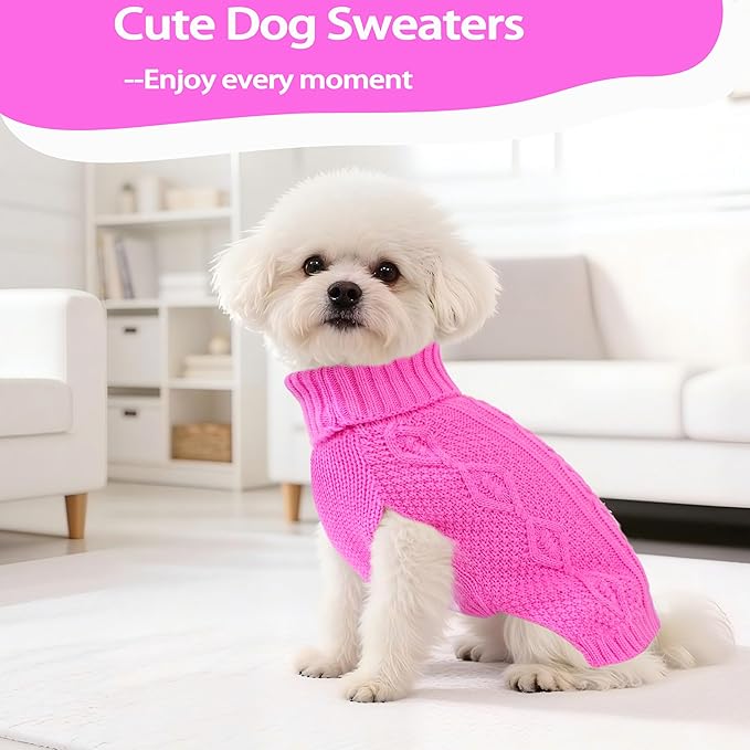 Dog Sweaters for Small Dogs Girl Warm Knit Chihuahua Clothes Pink Dog Clothes Winter Turtleneck Puppy Sweater Doggy Pullover Coat Sleeveless Cat Sweater Pet Outfit(Pink, Small)