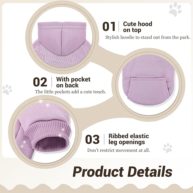 2 Pieces Dog Hoodies for Small Dogs, Cute XXS Dog Sweaters with Hood, Classic Puppy Sweatshirt with Pockets, Winter Pet Clothes with Fleece Lined, for Tiny Doggie Like Chihuahua Yorkie, Blue Purple