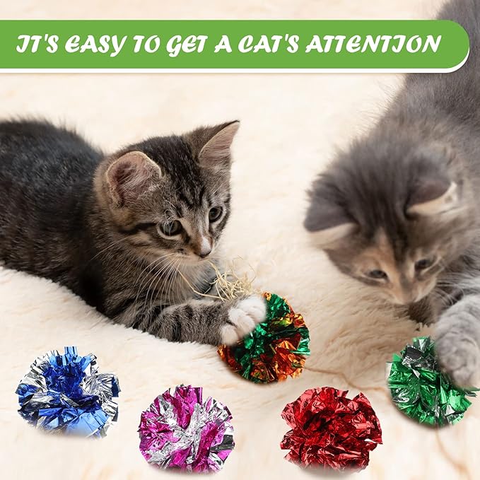 Silkfly 200 Pcs Polyester Film Crinkle Balls Cat Toys 2.36" Interactive Crinkle Ball, Colorful Balls Chew Toy for Cat Chase Ball Toys Attract Cats for Indoor Cats and Kittens to Keep Fit and Active