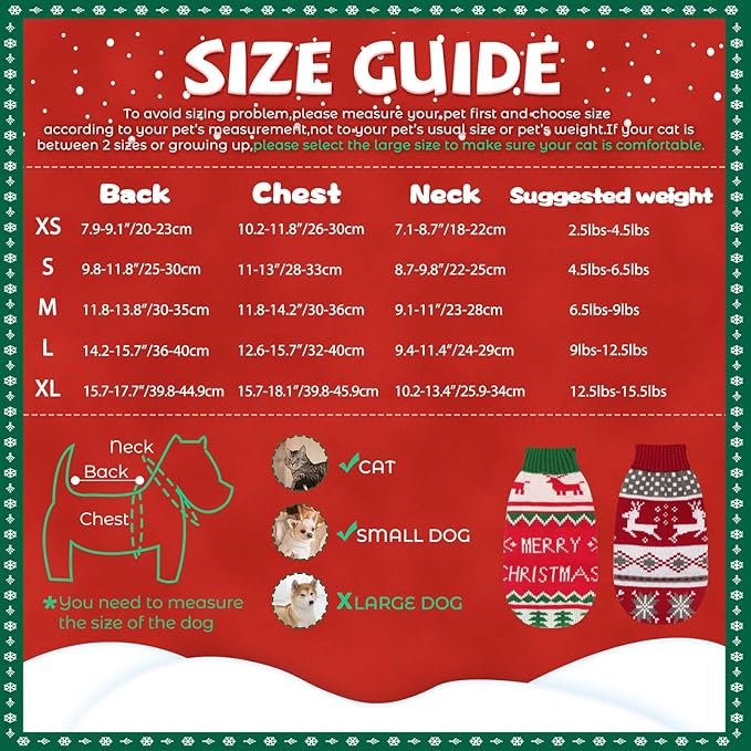 BWOGUE 2 Packs Cat Christmas Sweater Christmas Dog Sweaters Pet Cat Winter Knitwear Warm Clothes Pet Reindeer Snowflake Pet Sweaters for Kittys and Small Dogs