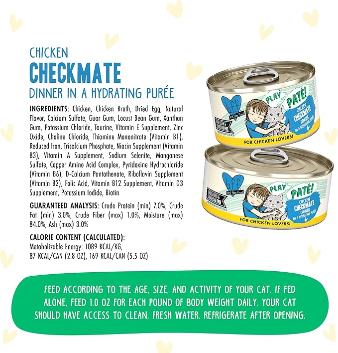 Weruva B.F.F. Play - Best Feline Friend Paté Lovers,Aw Yeah!,Chicken Checkmate with Chicken,5.5oz Can,(Pack of 16)