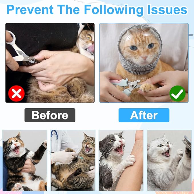 CIATBYYJ Adjustable Cat Muzzle for Grooming, Breathable Cat Pet Head Cover, Transparent Anti-Bite Cats Mask Helmet for Nail Trimming Bathing Vet Visits(M)