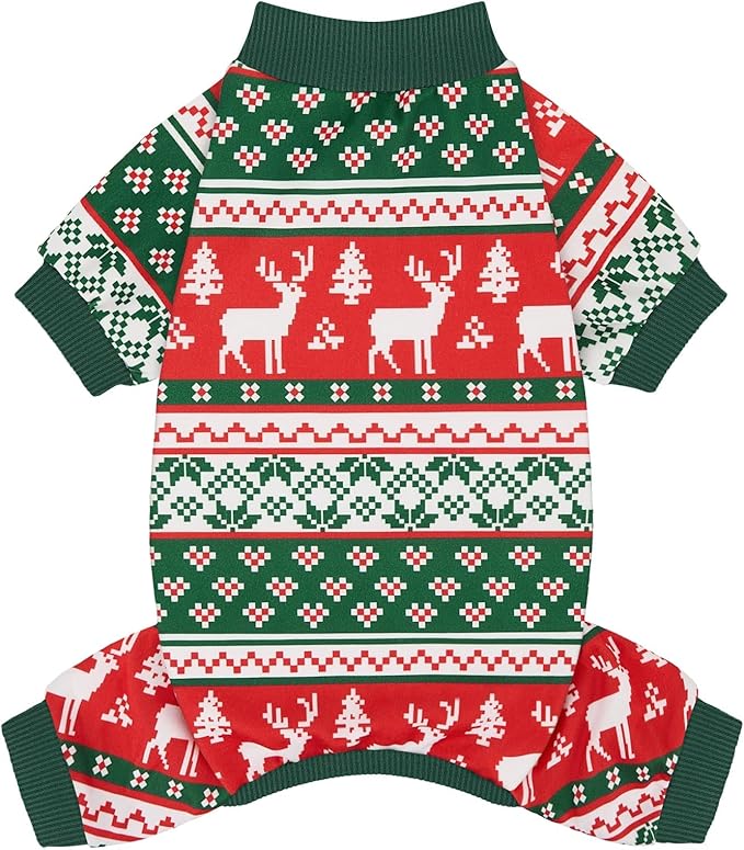 XPUDAC Dog Christmas Pajamas Stretchy Dog Clothes for Small Medium Dogs Boy Girl Puppy Onesie Doggie Jammies Winter Pet Costume Pjs Cat Apparel, Red, Green, S