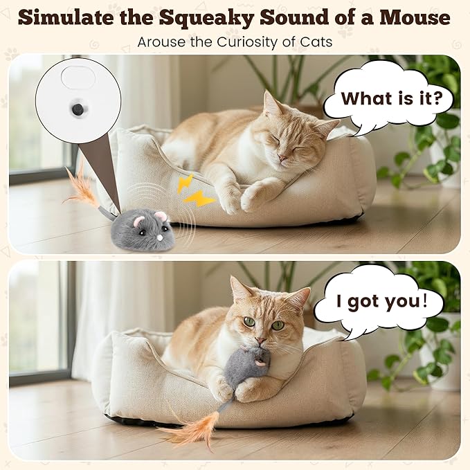 Pawingcat Moving Cat Toy Squeaky Cat Mouse Toy Automatic Interactive Cat Toys for Indoor Cats Mouse Toys for Cats with Wagging Tail