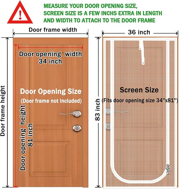 Reinforced Cat Screen Door,Fits Door Opening Size 34''x 81'',Thickened Cat Resistant Mesh Screen Door for Living Room,Kitchen,Bedroom,Cat Proof Screen with Zipper Closure. (U-Type,White)