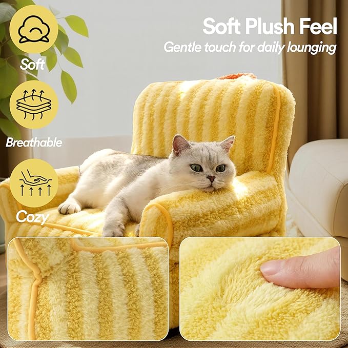 ZEZE Furniture-Style Sofa Pet Bed, Washable Plush Couch Bed with Bolstered Sides & Non-Slip Bottom for Dogs & Cats, Cozy Indoor Bed (Yellow, Small)