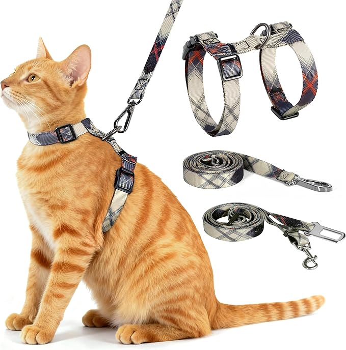 Cat Harness and Leash Set, 3-in-1 Escape Proof Adjustable, Comfortable Soft Lightweight, Safe, Easy to Wear, Walking Travel Kitten Harness for Small Medium Cats (Army Green)