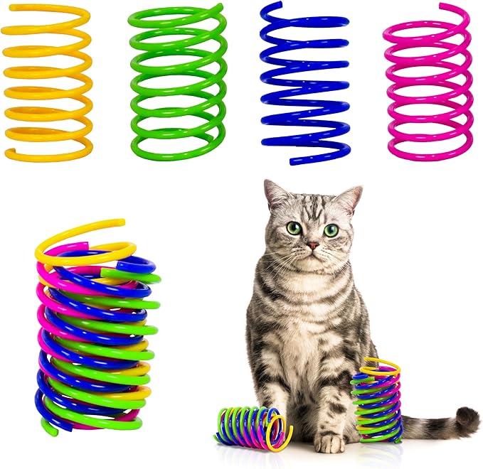 Cat Spring Toy, 13 Pcs Cat Kittens Toys Plastic Colorful Coil Spiral Springs for Swatting, Biting, Hunting, and Active Healthy Play Interactive Toys Indoor Cats
