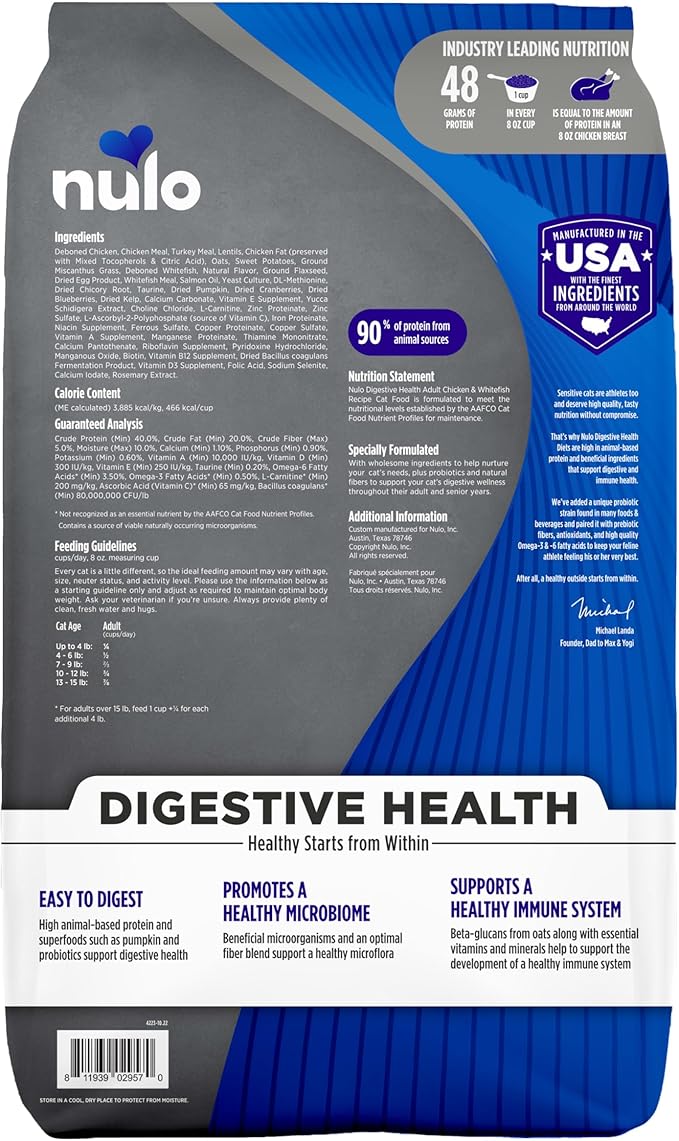 Nulo Digestive Health Adult Cat Chicken & Whitefish 10LB Bag