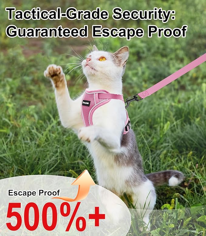 Cat Harness and Leash for Walking Escape Proof Soft Adjustable Cat Leash Breathable Comfortable Vest Easy to Wear Kitten Harness for Outdoor Travel (Pink, M (13-18lb))