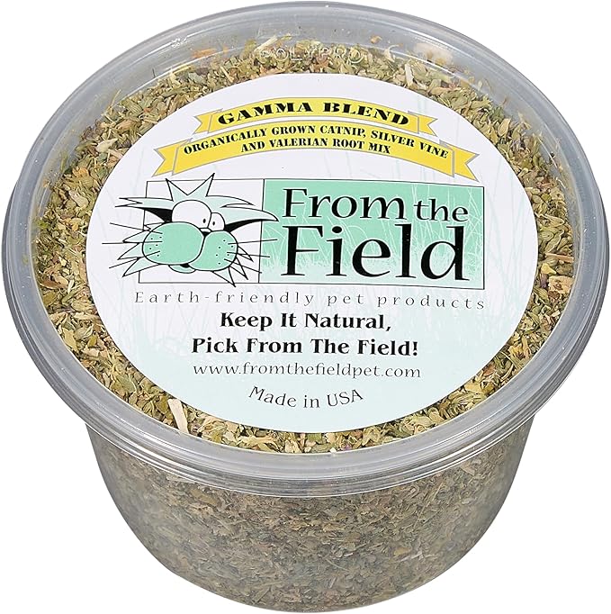 From The Field Gamma Blend – Catnip Leaf and Flower, Silver Vine & Valerian Root Mix | Fresh USA-Grown Organic Catnip for Cats | Potent | Resealable Tub 2 OZ